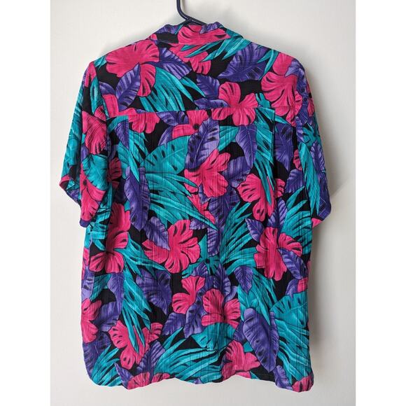 Vtg 80s Blouse 10 Petite Tropical Hawaiian Colorful Shoulder Pads Granny Kitsch - Picture 6 of 6